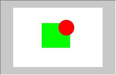 ▲緑の四角形が下で赤い円形が上の状態